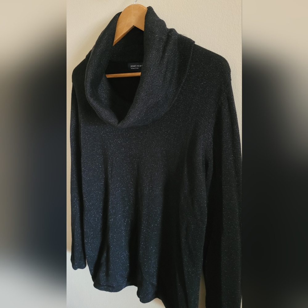 Jones New York Shimmery Cowl Neck Pullover Sweater, Women's XL, Black & Silver